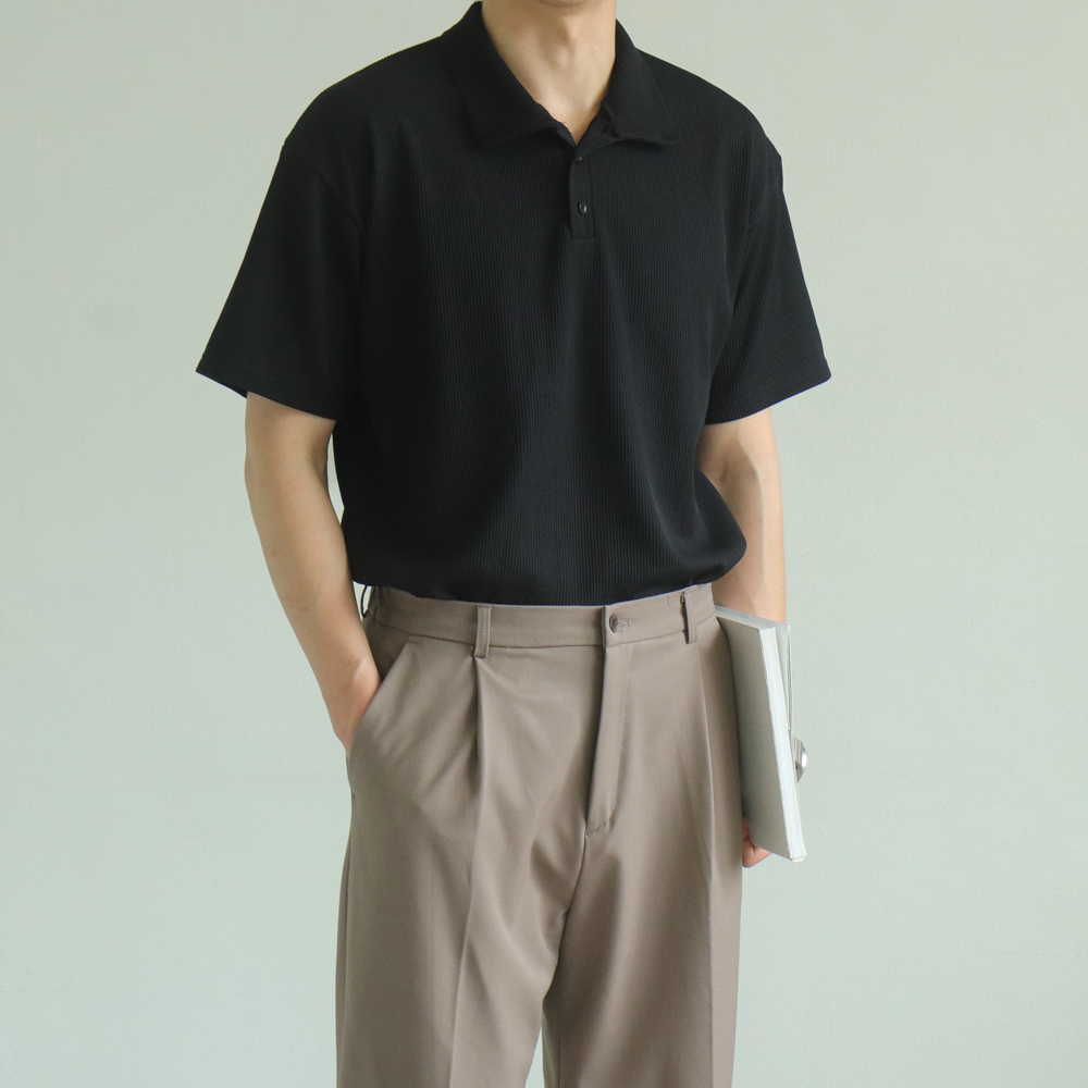 남자 반팔티 구김없는 오버핏 여름 남자 반팔카라티 - 상세 이미지 3