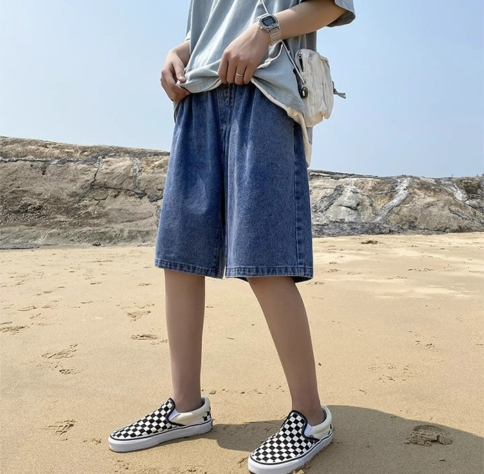 버뮤다 데님 밴딩팬츠 5부바지 데님바지 - 상품 이미지