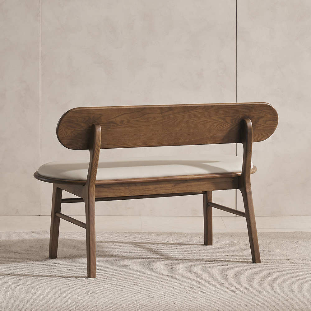 스코나 에킨스 물푸레 애쉬 원목 실리콘레더 가죽 2인 등받이 벤치 의자