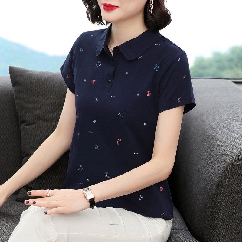 봄 여름 여성 루즈핏 빅사이즈 캐릭터 프린팅 반팔 티셔츠 폴로 데일리룩 카라 면 버튼 포인트 상의 - 상세 이미지 4