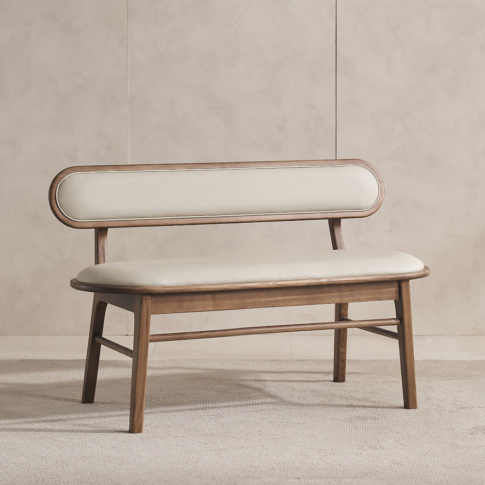 스코나 에킨스 물푸레 애쉬 원목 실리콘레더 가죽 2인 등받이 벤치 의자