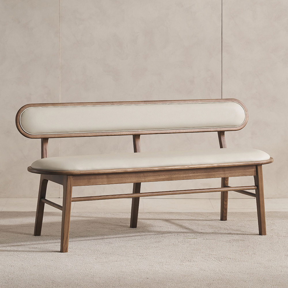 스코나 에킨스 물푸레 애쉬 원목 실리콘레더 가죽 3인 등받이 벤치 의자