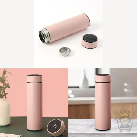 마켓보스 스마트 LED 온도표시 보온병 500ml 무광핑크 스텐물병 육아용품 차망보냉병