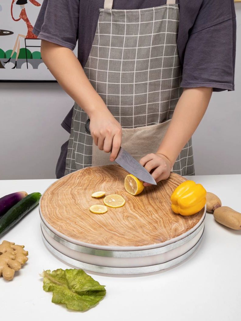 시장용 정육점 원형 도마 생선가게 슬림형 나무도마 면보호 48cm 8cm 상업용 - 상품 이미지