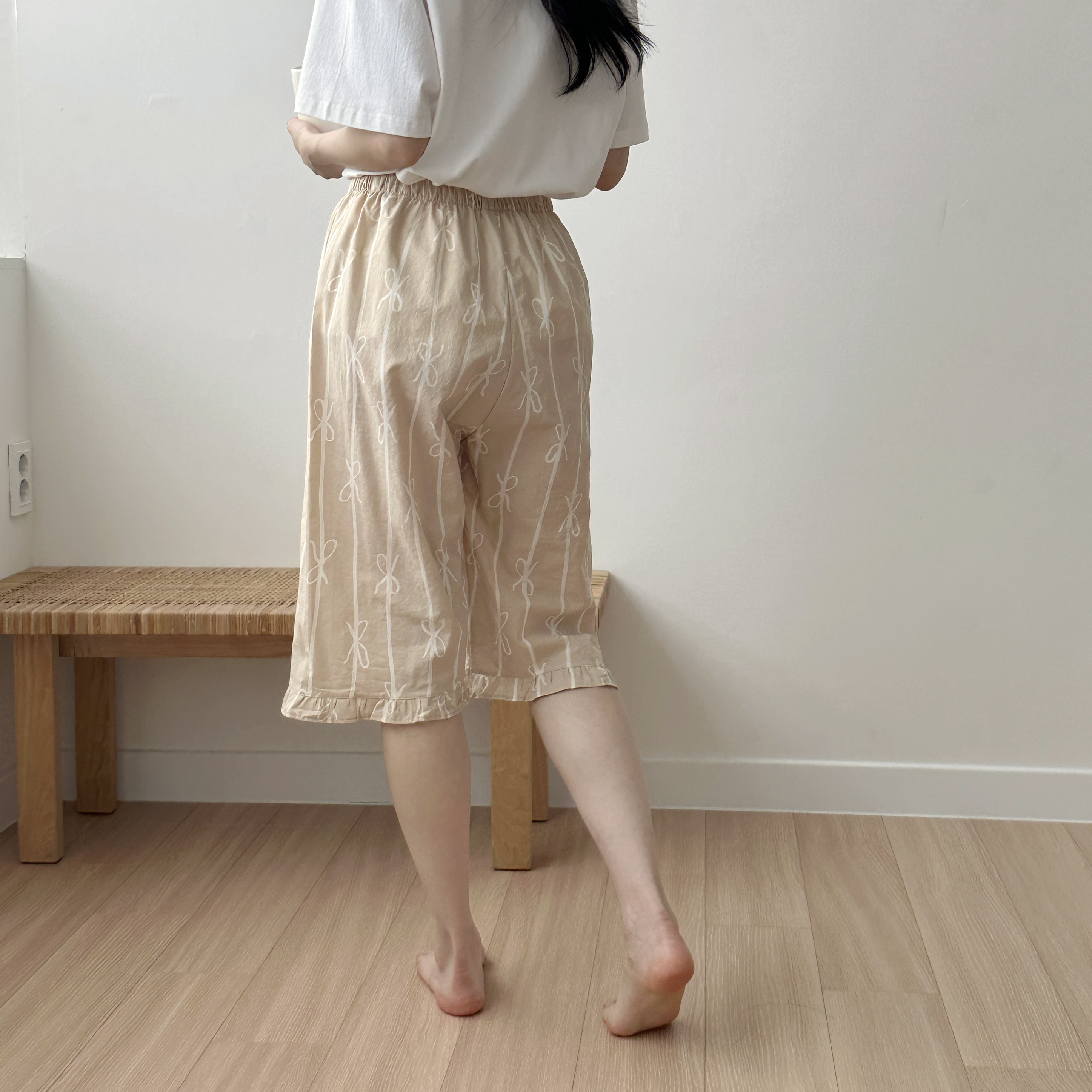국산 면100잠옷 고밀도 60수 리본무늬 6부 파자마바지 이미지 8