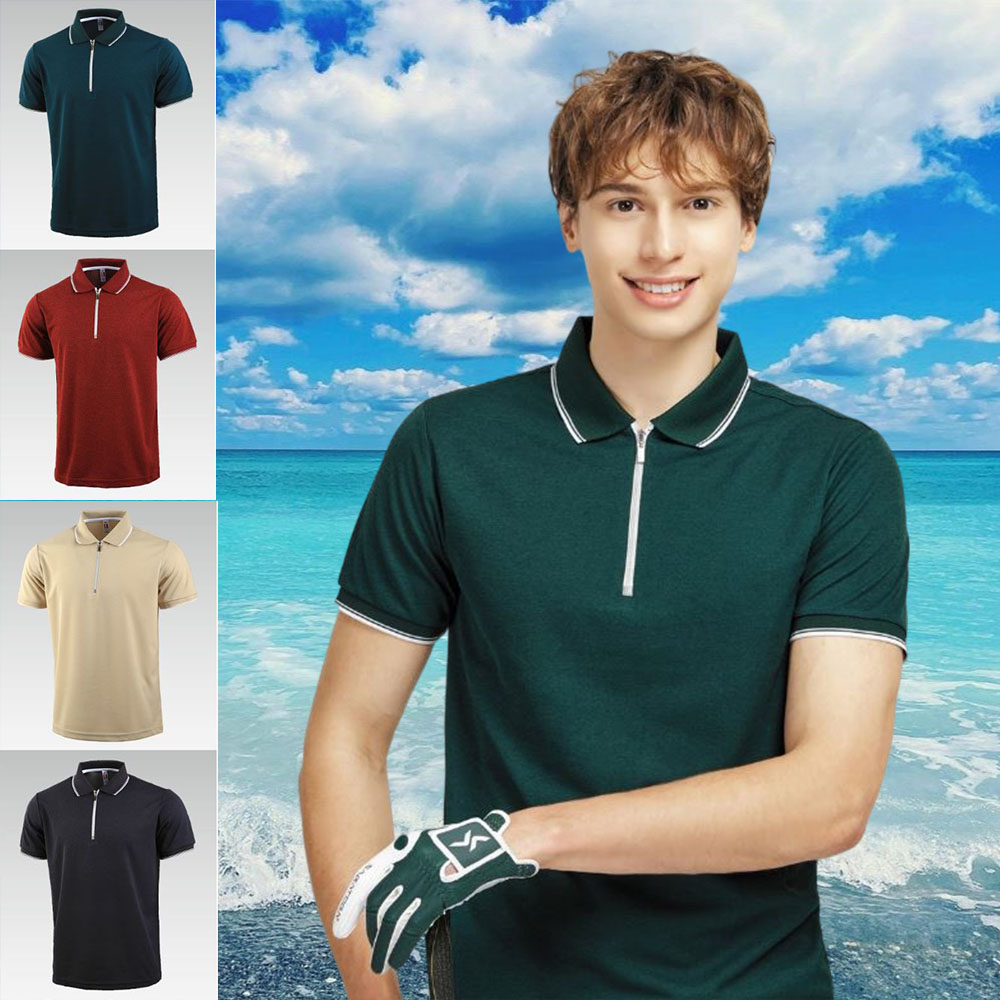 남녀 지퍼 반팔티 심플 여름 외출 패션 쿨링 카라티 - 상품 이미지