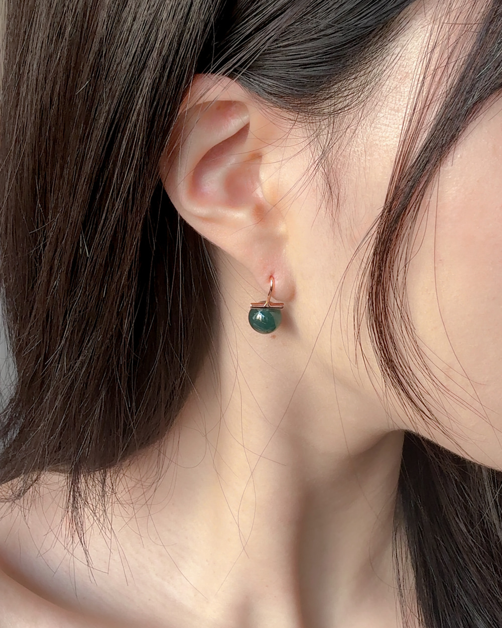 A 제이드 비취 옥귀걸이 9.8mm 옥구슬 포레스트 그린 - 상세 이미지 3