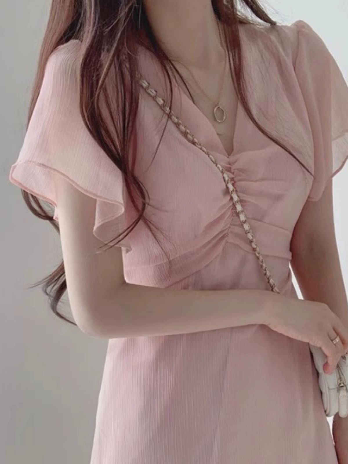원피스 핑크 드레스 여성 실크 여름원피스 미니스커트 하객룩 치마 핑크 원피스 - 상세 이미지 4