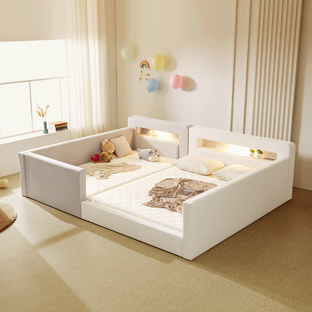 페라모 코코 친환경 패브릭 조명 저상형 아기 패밀리 침대 프레임 슈퍼싱글 + 퀸 가드 3개