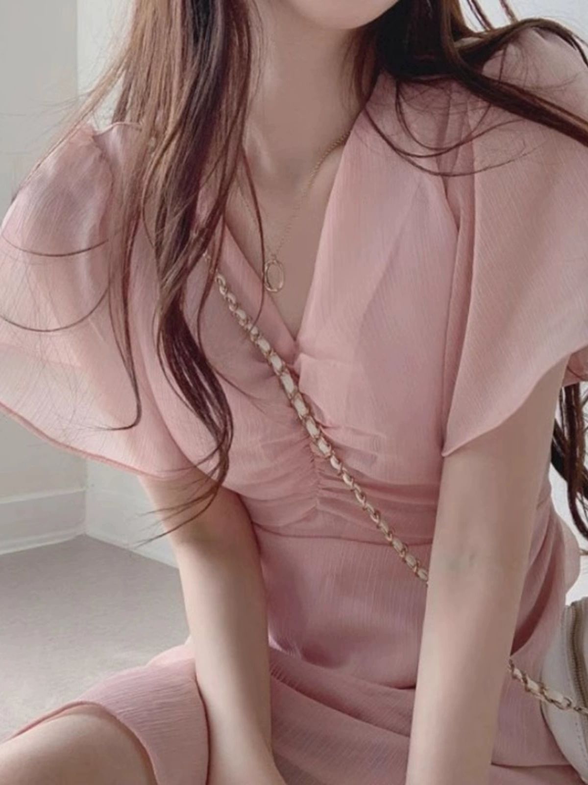원피스 핑크 드레스 여성 실크 여름원피스 미니스커트 하객룩 치마 핑크 원피스 - 상세 이미지 3