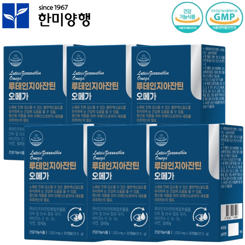 한미양행 루테인 지아잔틴 오메가3 30캡슐 6박스 6개월 눈 혈행 혈중 중성지질 건강 효능 - 메인 이미지