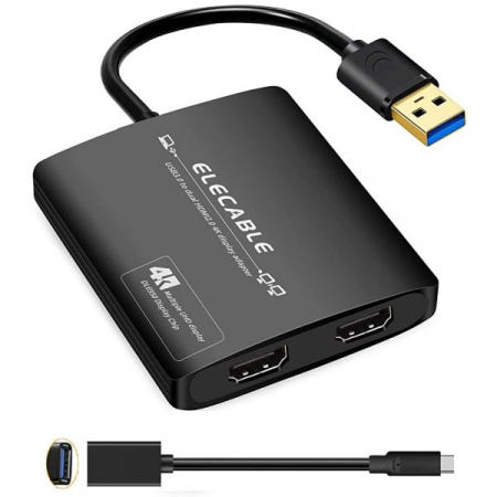 [해외]ELECABLE USB 3.0 듀얼 HDMI 어댑터 4K+4K 60Hz 울트라 HD 내장 디스플레이링크 DL6950 칩