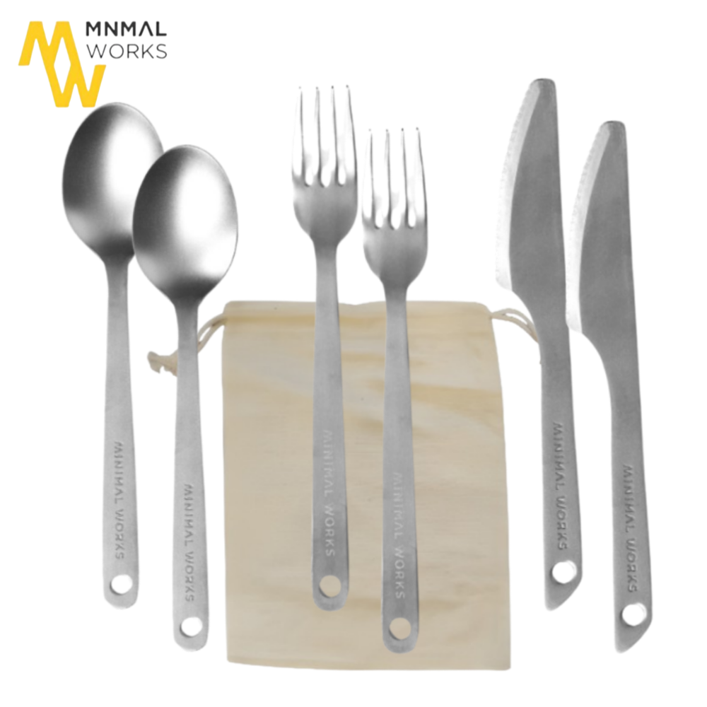 미니멀웍스 티타늄 커트러리 세트 (1+1) 광목파우치 포함 캠핑식기세트