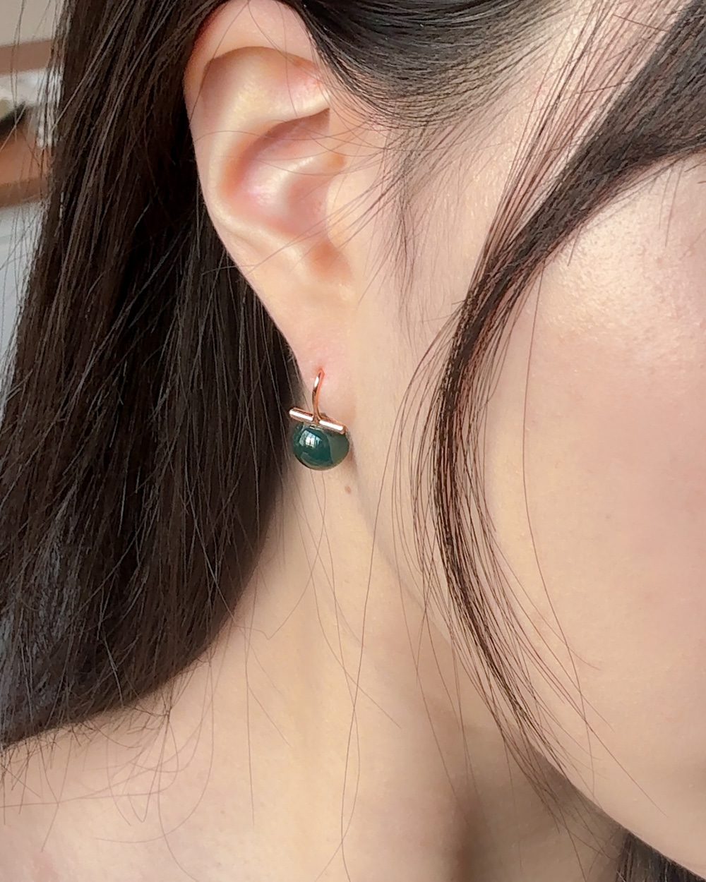 A 제이드 비취 옥귀걸이 9.8mm 옥구슬 포레스트 그린 - 상세 이미지 2