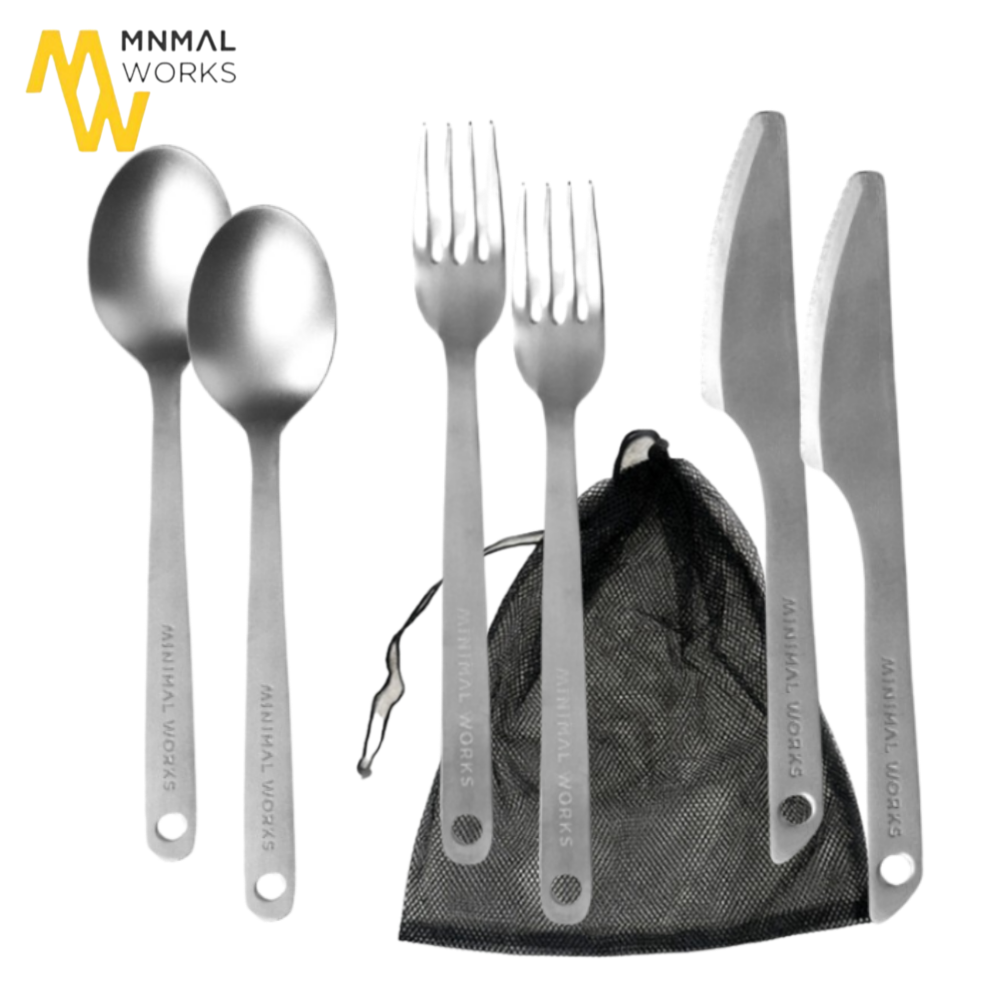 미니멀웍스 티타늄 커트러리 세트 (1+1) 메쉬파우치 포함 캠핑식기세트