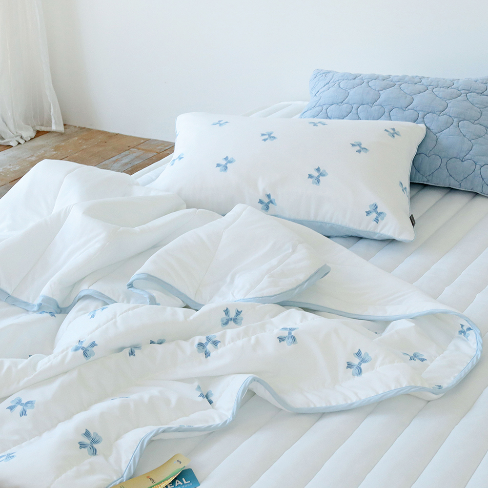 시원한 키치리본 마이크로 워싱 양면 냉감이불 먼지없는 아이스 쿨링 얇은 국산 여름이불 SS