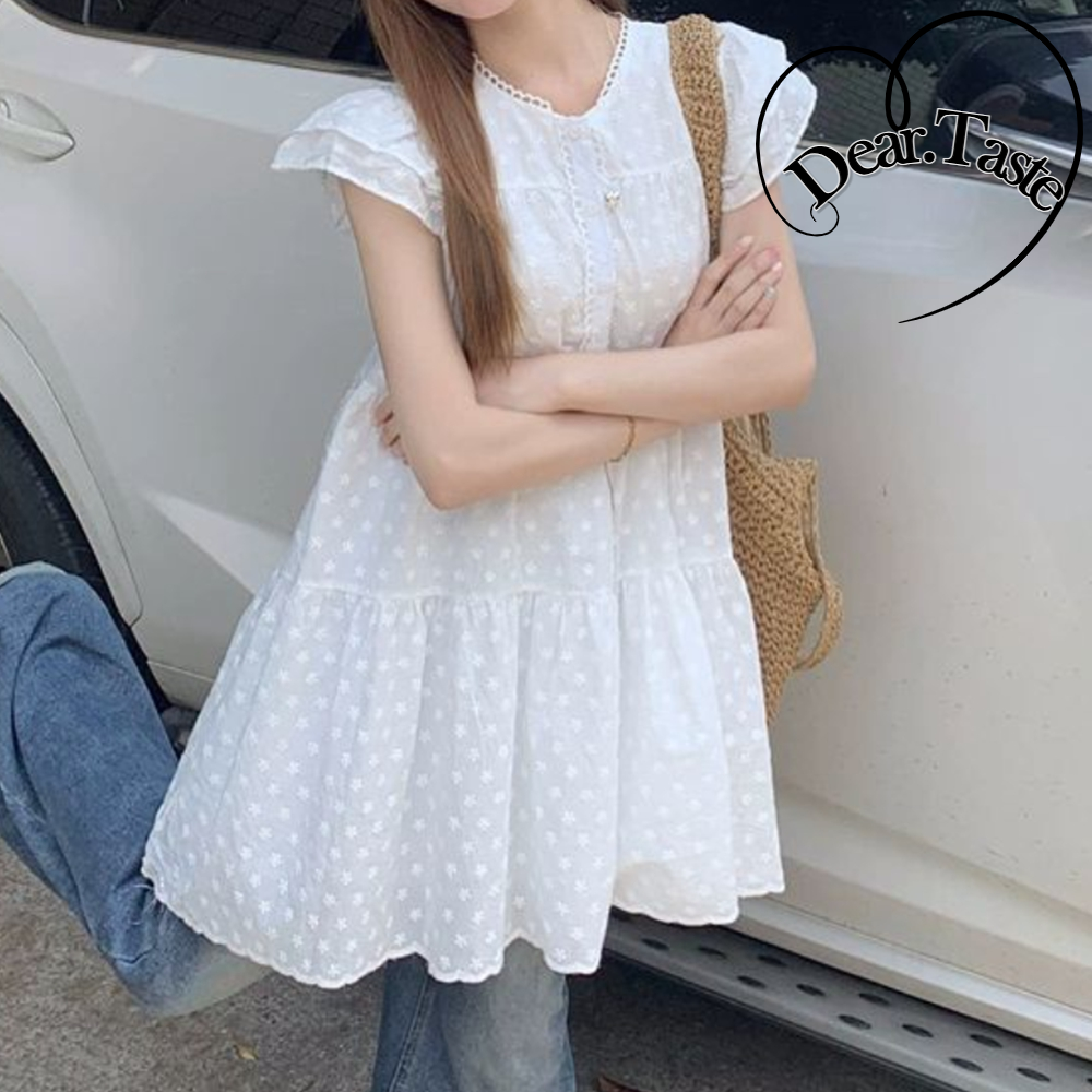 자수 화이트 원피스 레이스 민소매 A라인 휴양지 비치 해변 해외여행 여리여리 바지위 - 상품 이미지