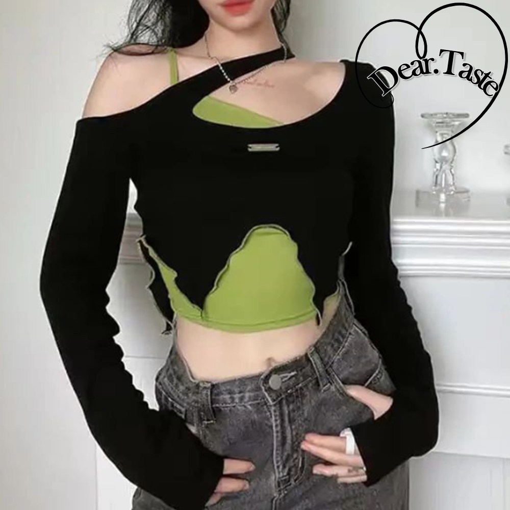 오프숄더 크롭티 걸스힙합 댄스복 방송댄스 크롭 언발 나시 티 세트 - 상품 이미지