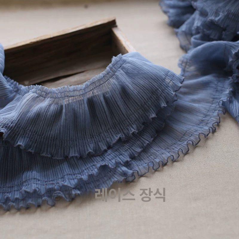 바느질 천 주름 원단 화이트 얇은 플라워 넓은 레이스 블랙 프릴 리본 메쉬 명주 그물 - 상세 이미지 3