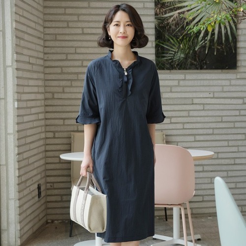 엄마옷 조이마담 ON1400 프릴 진주지퍼 원피스 중년여성의류 - 메인 이미지