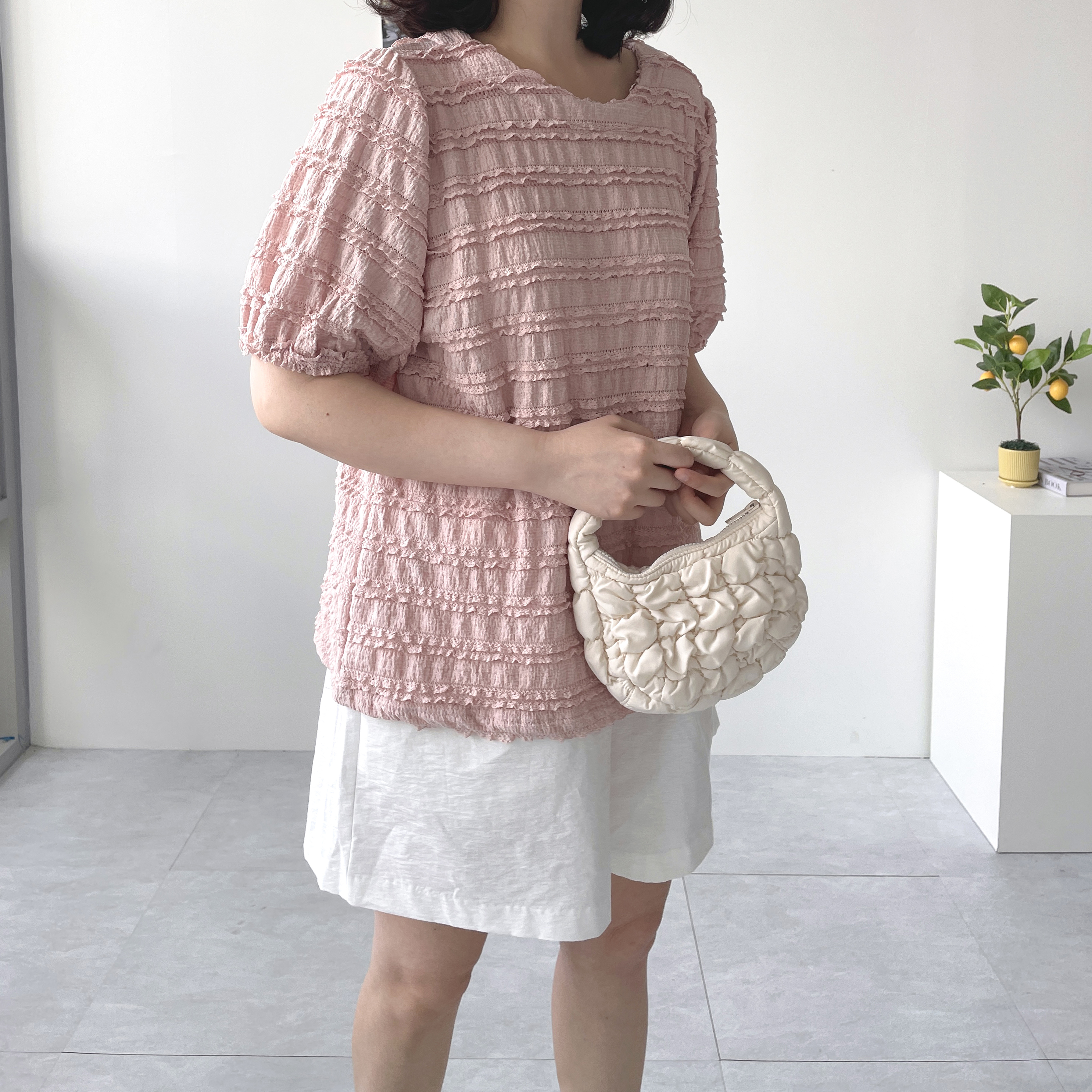 레이스블라우스 임산부 핑크블라우스 하늘색 티블라우스 - 상품 이미지