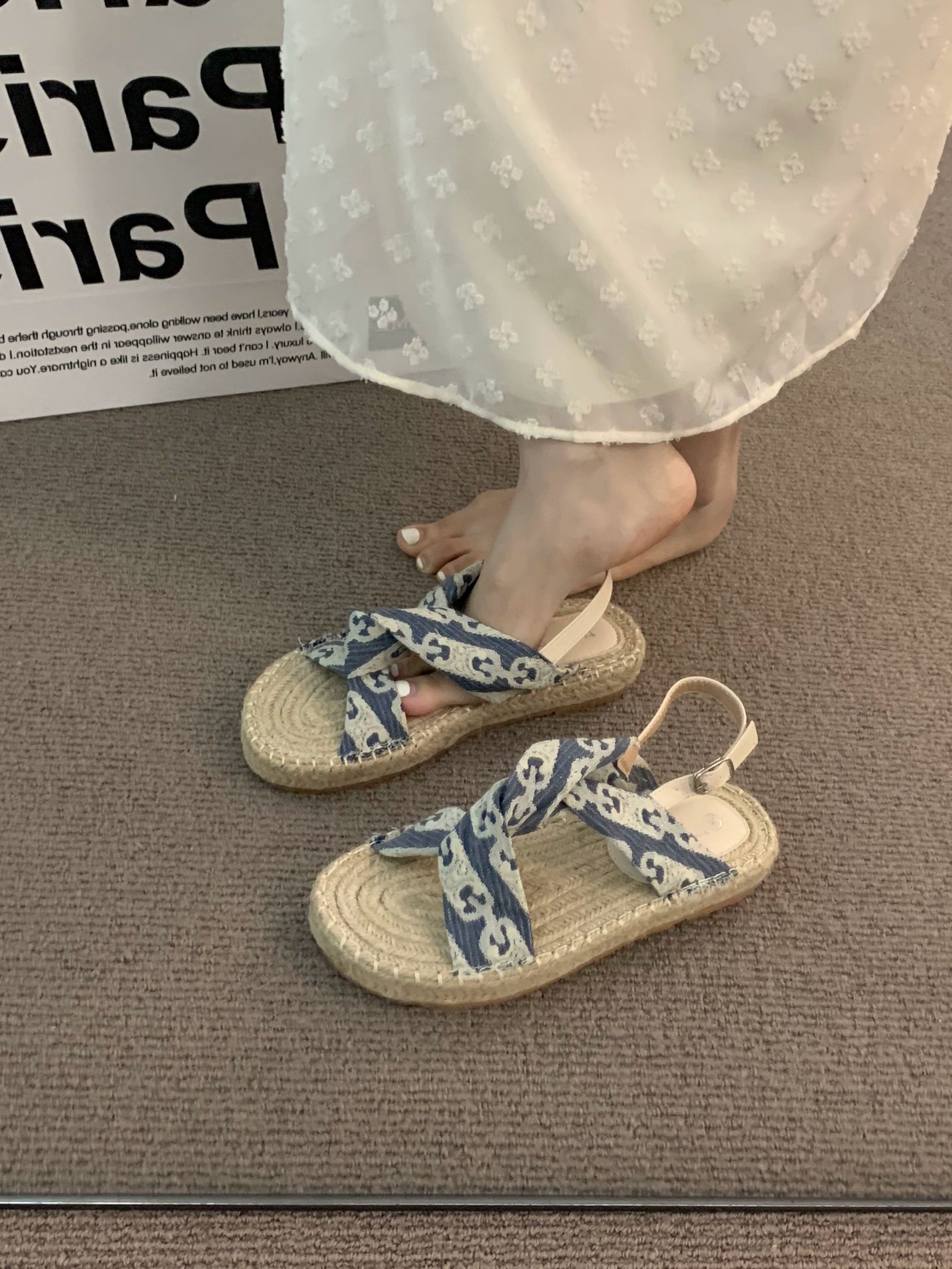 라탄샌들 x자 꼬임 임산부 보헤미안 샌들 편한 여행 비치 - 상세 이미지 4