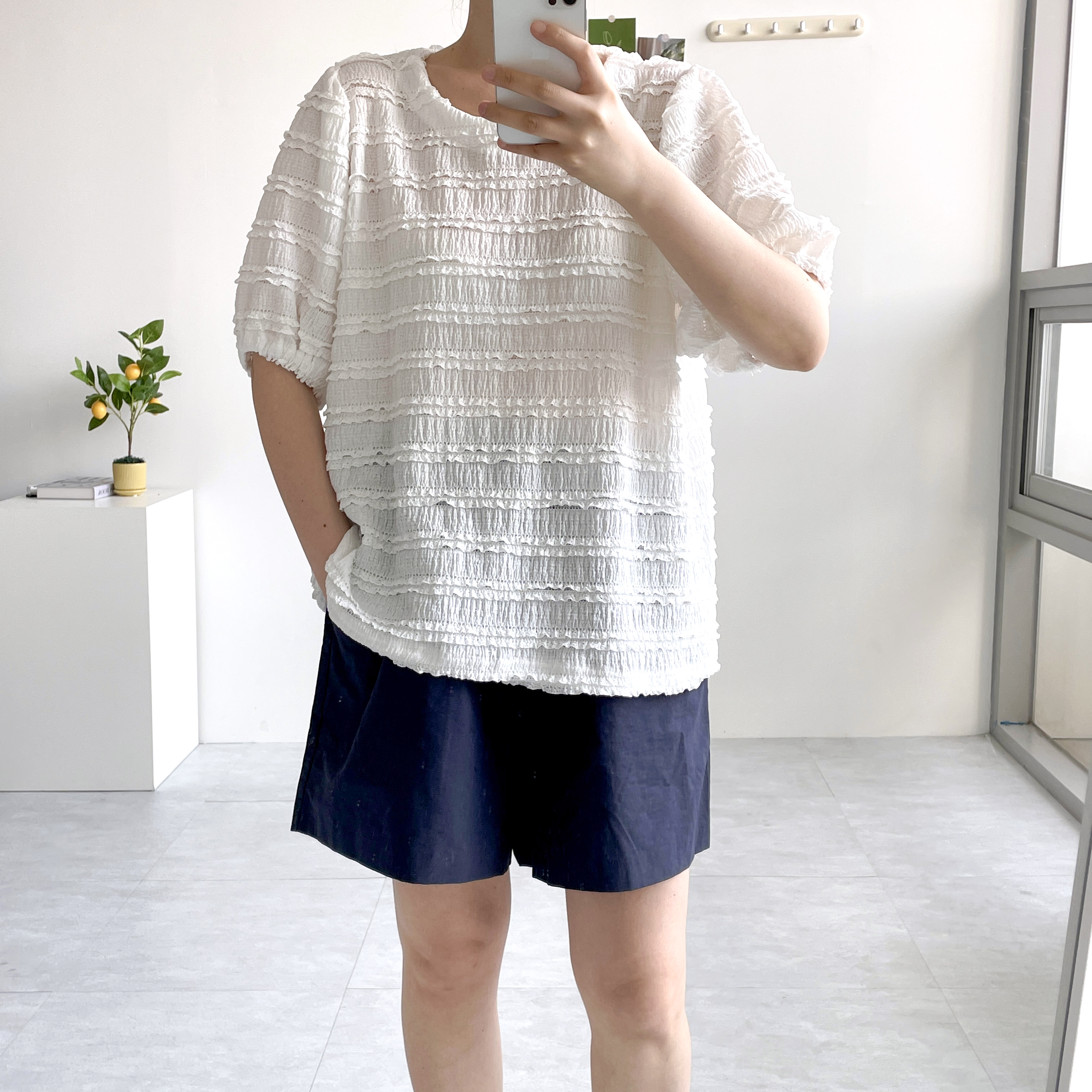 레이스블라우스 임산부 핑크블라우스 하늘색 티블라우스 이미지 6