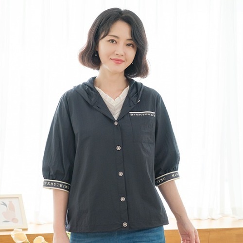 엄마옷 조이마담 J3360 레터링 후드 바람막이 점퍼 중년여성의류 - 상품 이미지