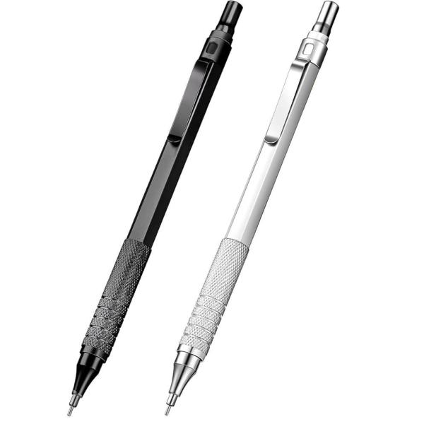 2팩 금속 샤프 0.5mm, 제도, 스케치, 엔지니어링, 예술, 건축, 육각형 배럴, 그립, 리필 가능, 학생 및 전문가를 위한 인체 공학적 디자인... 