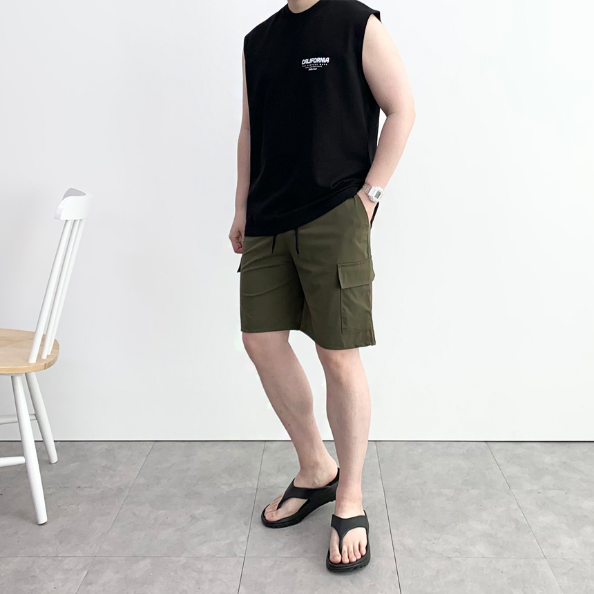 1+1 남자 여름 반바지 카고 허리 밴딩 사방 스판 4부 5부 기능성 냉장고 나일론 건빵 바지 작업바지 이미지 3