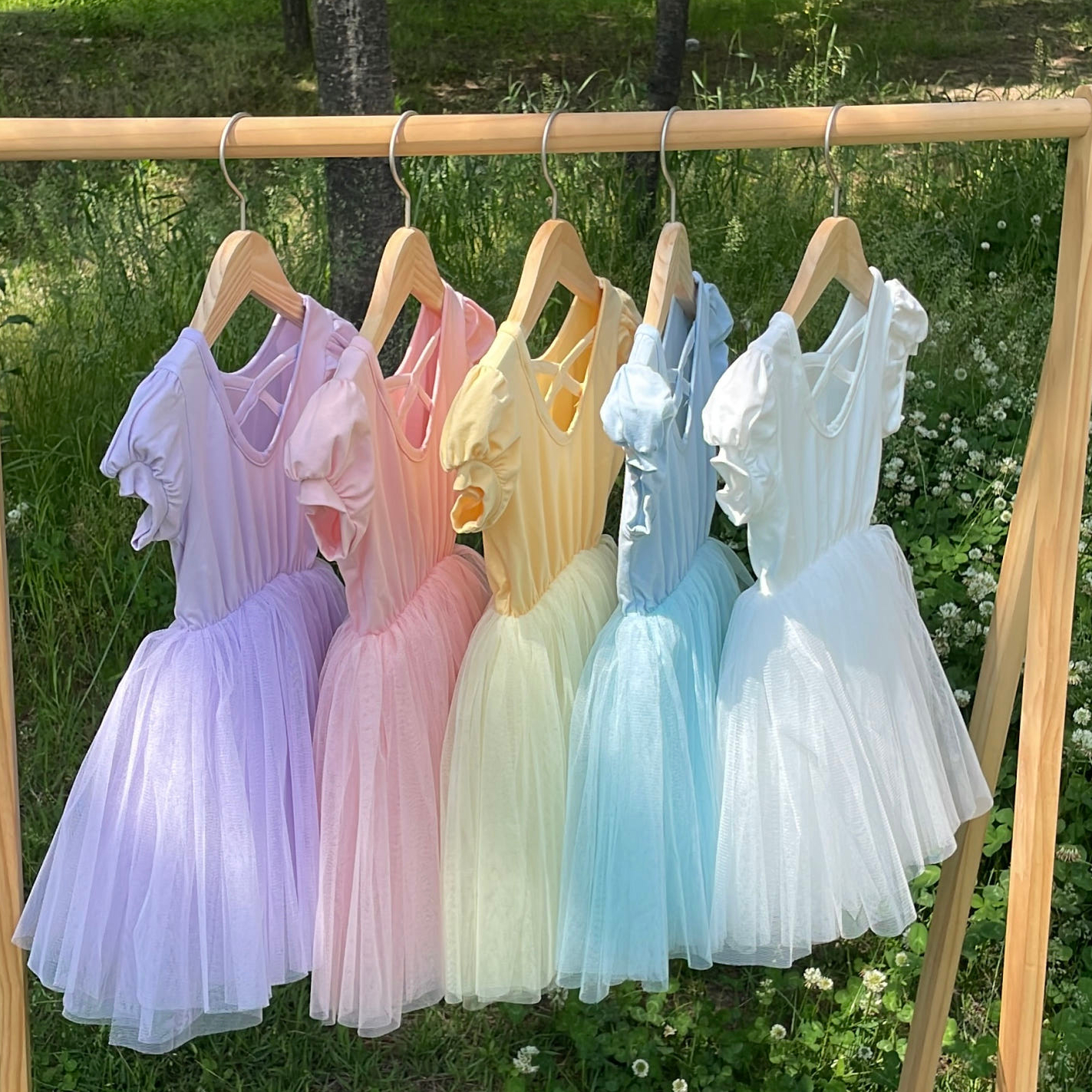 크림슈 튜튜 샤 원피스 반팔 아이보리 연핑크 여아 아동 유아 베이직 기본 여름 발레