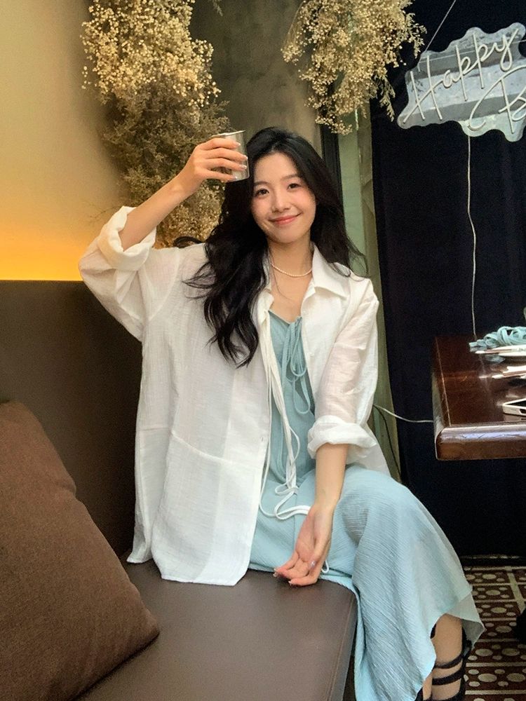 고급스러운 얇은 긴팔 셔츠 고급 여성 스타일리시 패셔너블 가벼운 트렌디 모던 캐주얼 - 상세 이미지 5