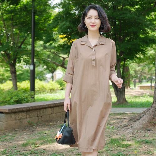 엄마옷 조이마담 ON1451 이중카라 버튼 아이스 원피스 중년여성의류 - 메인 이미지
