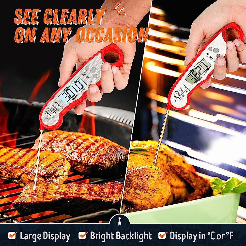 디지털 육류 온도계 요리 및 그릴링용 방수 즉석 판독 식품 온도계 주방 도구 사탕 BBQ 그릴 액체 쇠고기 칠면조용 백라이트 및 보정 액세서리... 