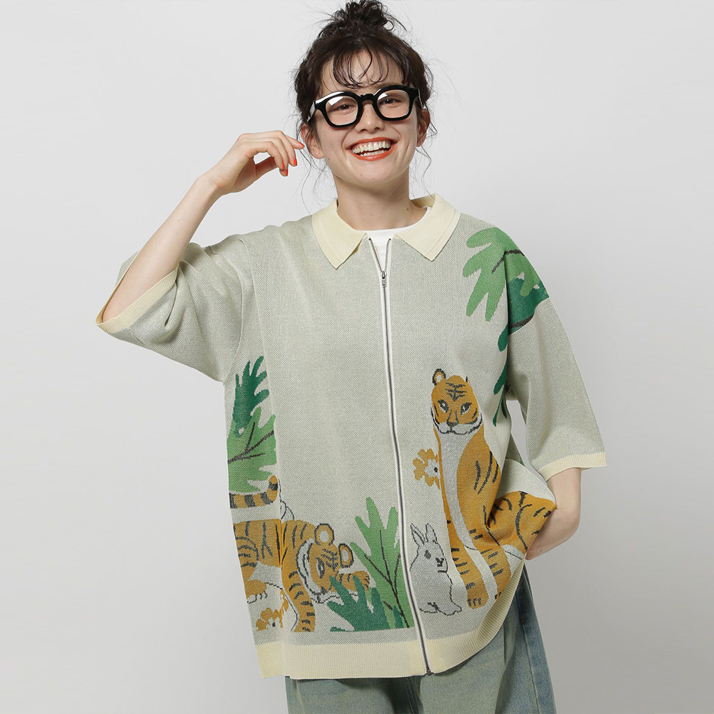 니코앤드 X 위글위글 니트 콜라보 모티브 ZIP 셔츠 아이보리 반팔티 451731