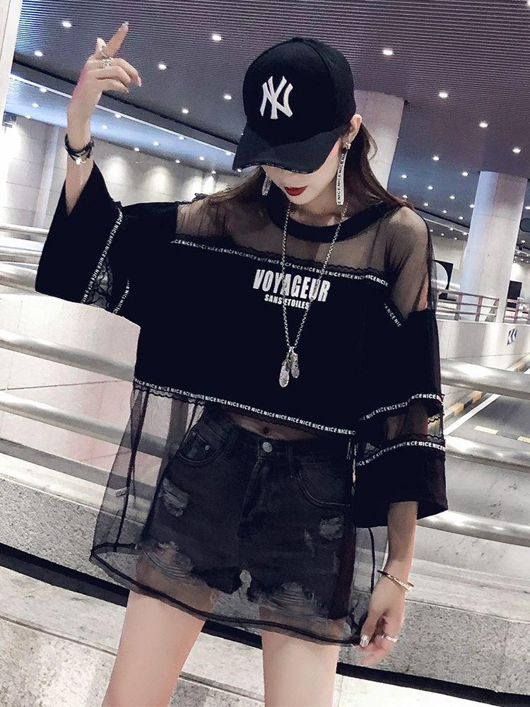 시스루 메쉬 탑 오버핏 티셔츠 방송댄스복 줌바복 공연 의상 걸그룹 아이돌의상 힙합 스타일 - 상세 이미지 3