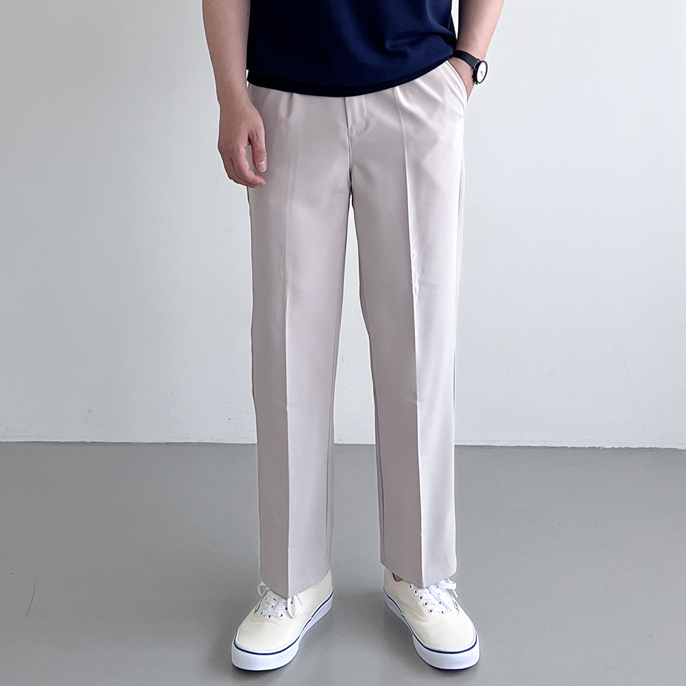 남자 세미와이드 링클프리 슬랙스 봄 여름 정장바지 뒷밴딩 9부 스판 팬츠 빅 사이즈 - 상품 이미지