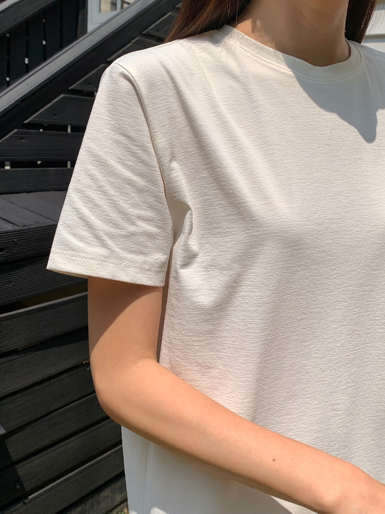 베이직 스판 뒷트임 맥시 반팔 롱 원피스 여성 여름 원피스 H라인 데일리룩 베이지 핑크