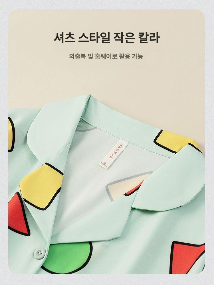 커플 잠옷 여름 수면 반팔바지 실크 파자마 세트 - 상세 이미지 2