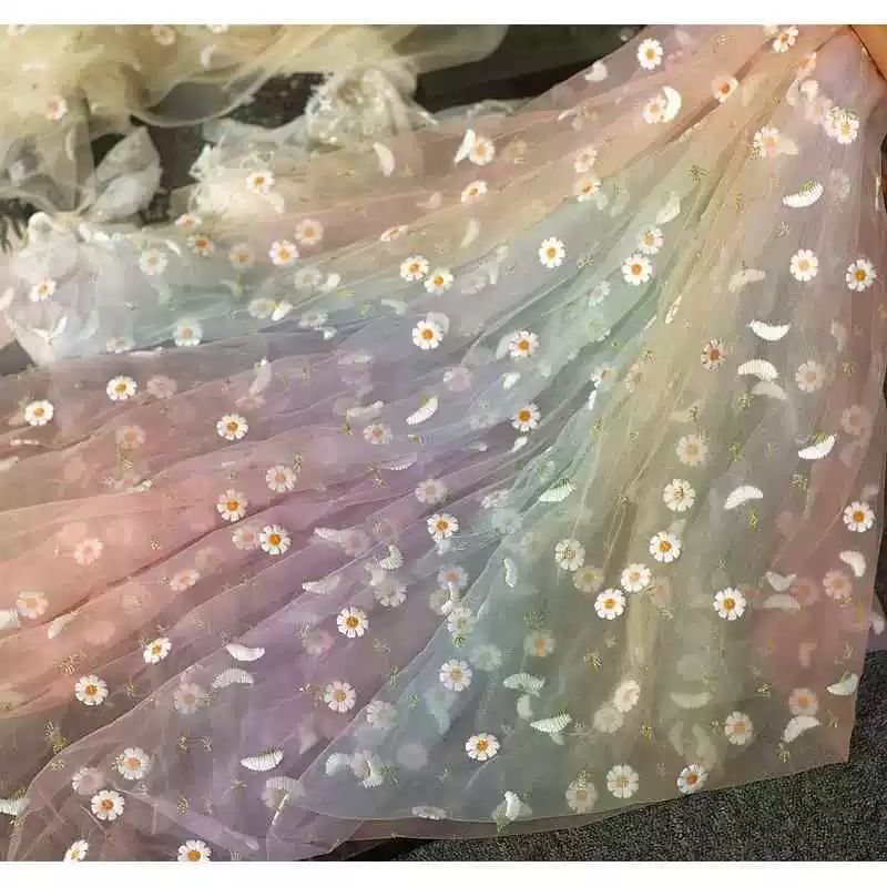 레이스 천 플라워 꽃 자수 명주 그물 원단 드레스 - 상세 이미지 4