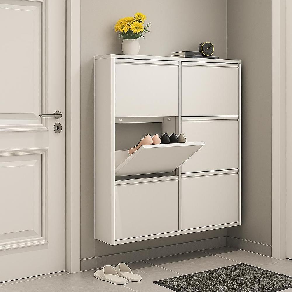 슬림 현관신발장 좁은 틈새 신발정리대 공간활용 현관장 흰색 2단 655x700mm 조립식