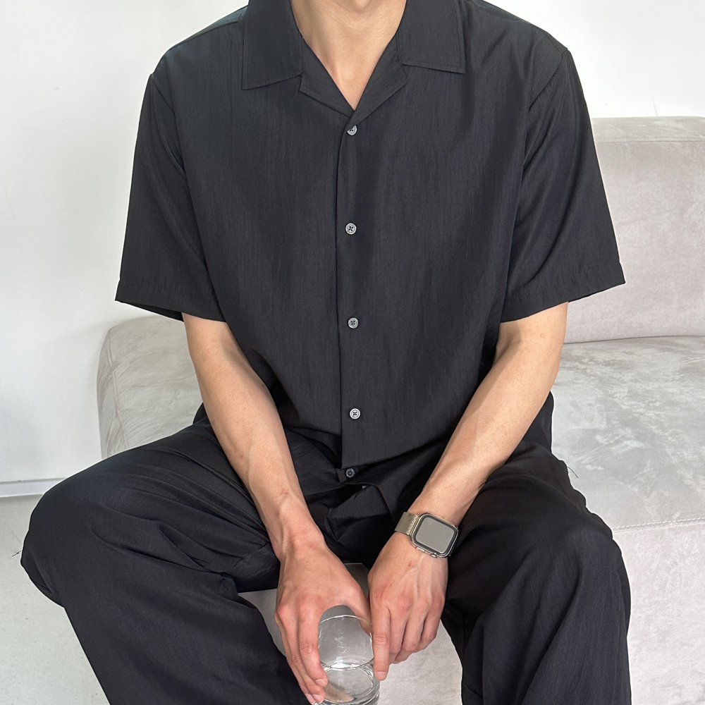남자 반팔셔츠 오버핏 여름 쿨 오픈카라 남방 남자 셔츠 - 상세 이미지 4