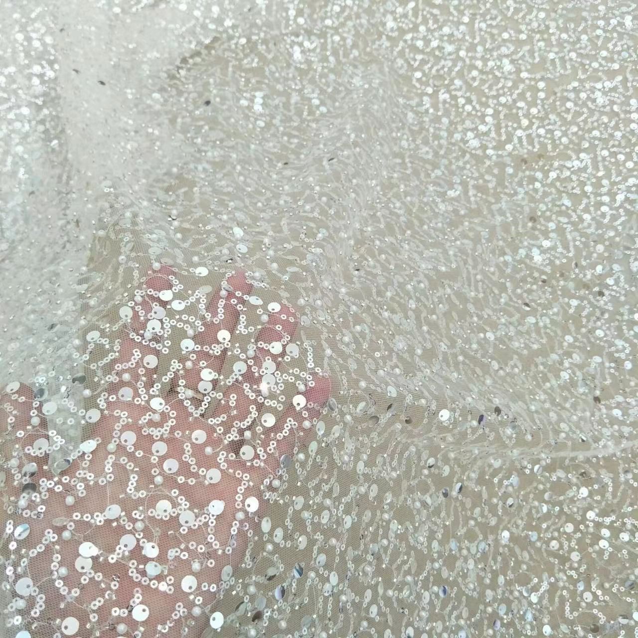 장식 레이스 드레스 바느질 천 망사 DIY 리폼 원단 얇은 구슬 가운 진주 원피스 명주 - 상세 이미지 5