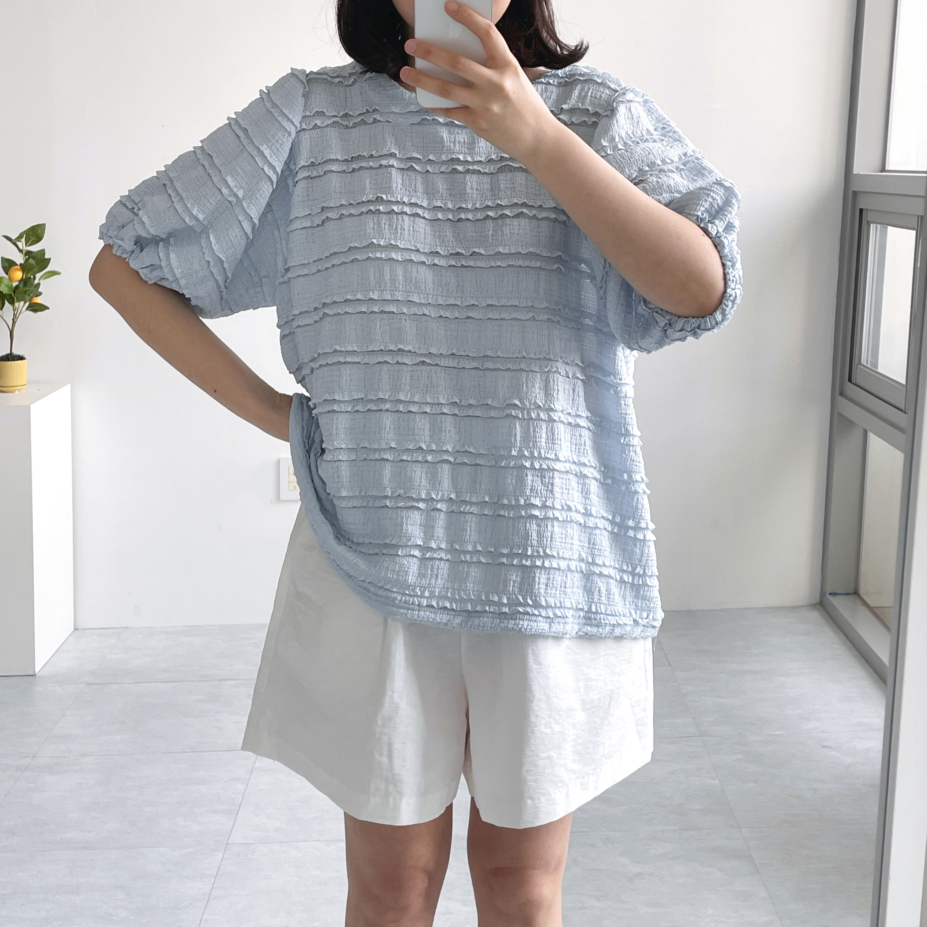 레이스블라우스 임산부 핑크블라우스 하늘색 티블라우스 - 상세 이미지 3
