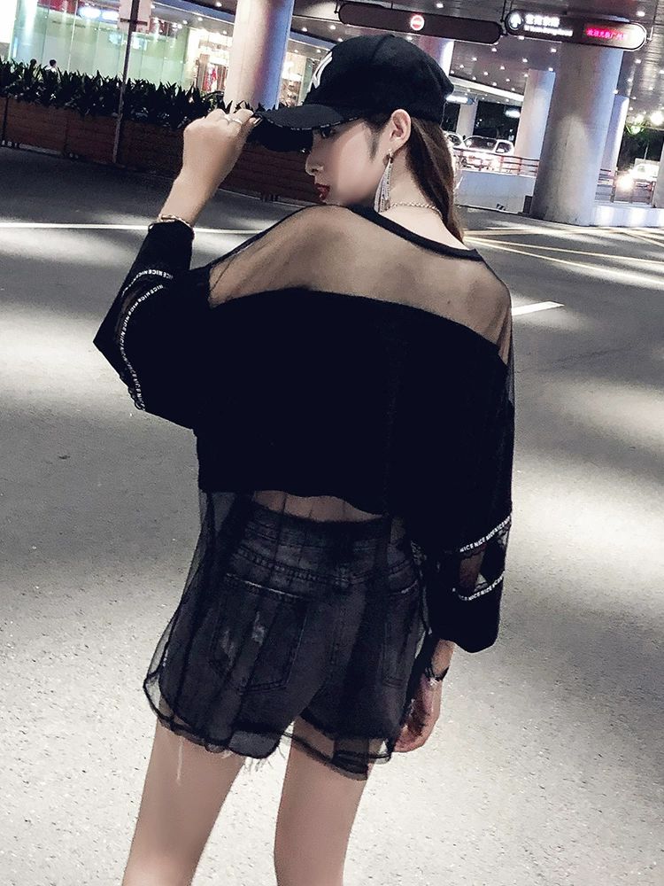 시스루 메쉬 탑 오버핏 티셔츠 방송댄스복 줌바복 공연 의상 걸그룹 아이돌의상 힙합 스타일 - 상세 이미지 4