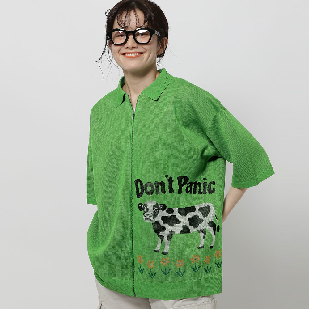 니코앤드 X 위글위글 니트 콜라보 모티브 ZIP 셔츠 그린 반팔티 451731