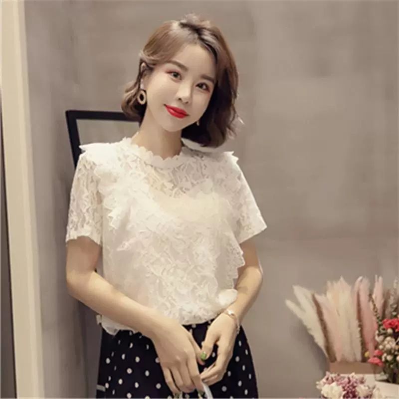 라인댄스복상의 플라워 레이스 티셔츠 쉬폰 블라우스 라틴 줌바 왈츠 살사 꽃자수 댄스복 - 상세 이미지 4