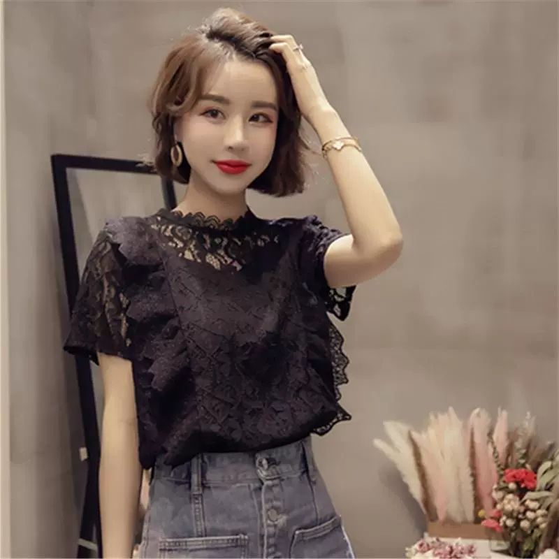 라인댄스복상의 플라워 레이스 티셔츠 쉬폰 블라우스 라틴 줌바 왈츠 살사 꽃자수 댄스복 - 상세 이미지 5