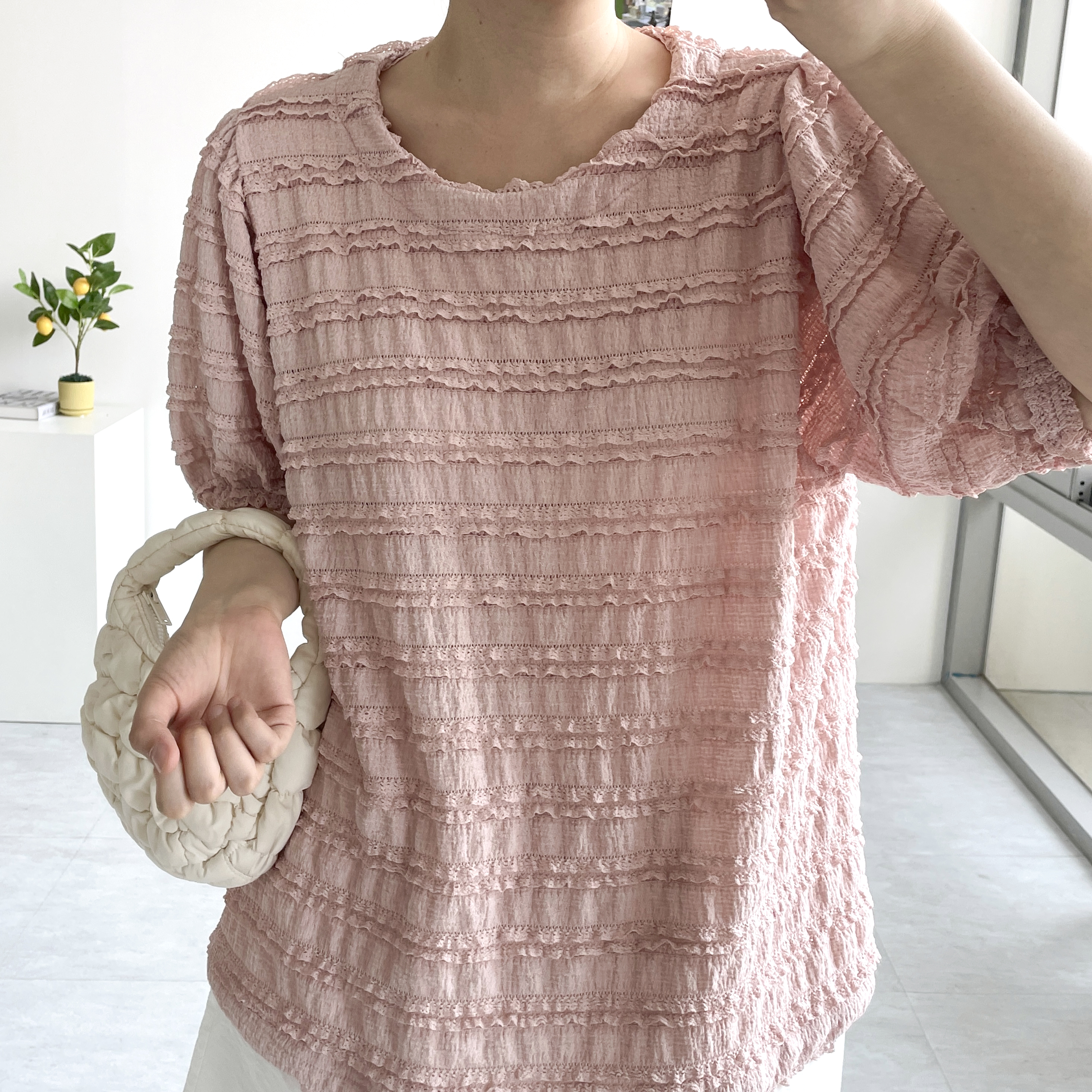 레이스블라우스 임산부 핑크블라우스 하늘색 티블라우스 - 상세 이미지 2