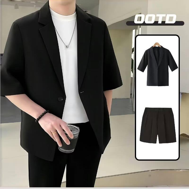 OOTD 남성 캐쥬얼 남성 반팔 정장 자켓 여름 고급스러운 하이엔드 블레이저 반팔양복 슬림재킷 - 상세 이미지 2